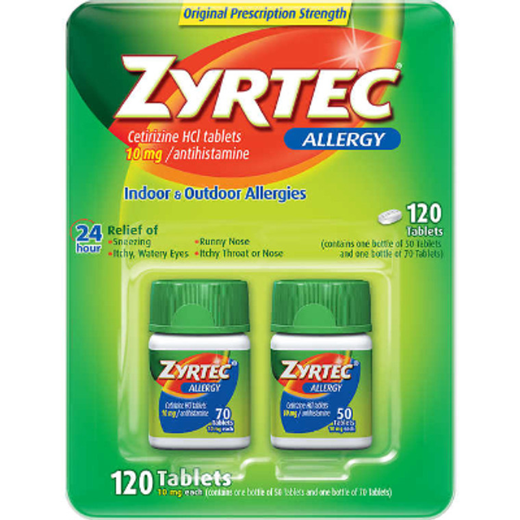 Zyrtec Allergy Antihistamine Cetirizine HCI, 10 mg, 2 pk, 120 Tablets