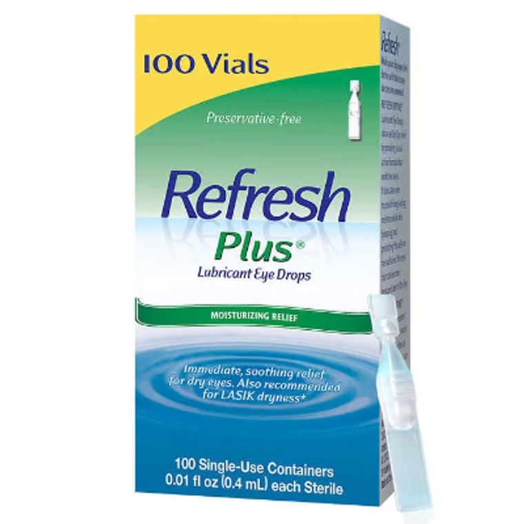 Refresh Plus Lubricant Eye Drops, 0.01 fl oz, 100 Single Use Containers