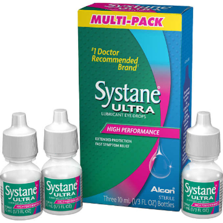 Systane ULTRA Lubricant Eye Drops, High Performance, 10 mL Bottle, 3 ct