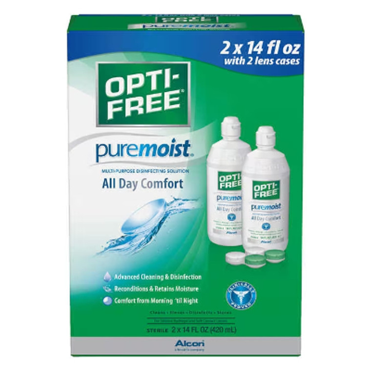 OPTI-FREE PureMoist Multi-Purpose Solution with Lens Cases, 14 fl oz, 2 ct