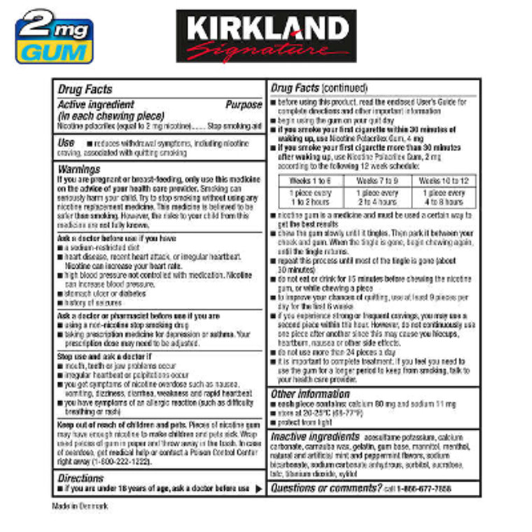 Kirkland Signature Quit Coated Nicotine Gum, 2 mg, Ice Mint, 300 ct