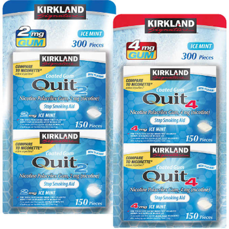 Kirkland Signature Quit Coated Nicotine Gum, 4 mg, Ice Mint, 300 ct