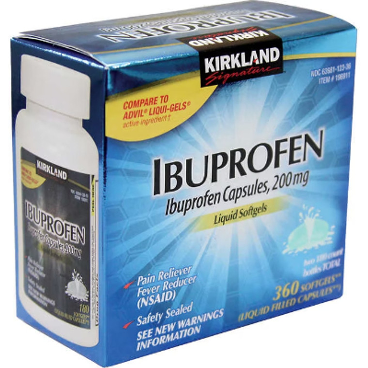 Kirkland Signature Ibuprofen 200 mg Liquid Softgels, 2 bottles, 180 ct