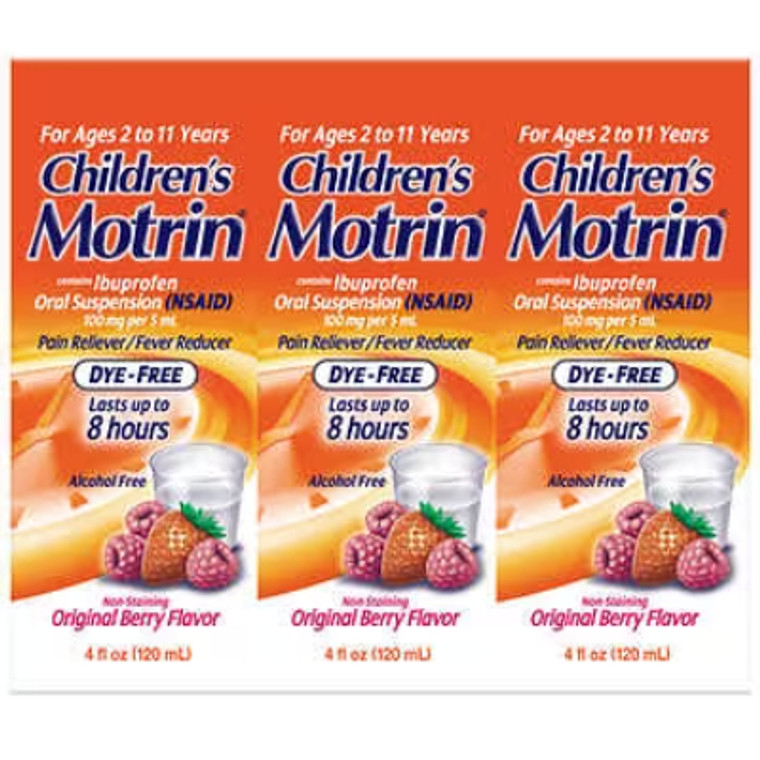 Children's Motrin Dye-Free Ibuprofen, Berry Flavor, 4 fl oz, 3 ct