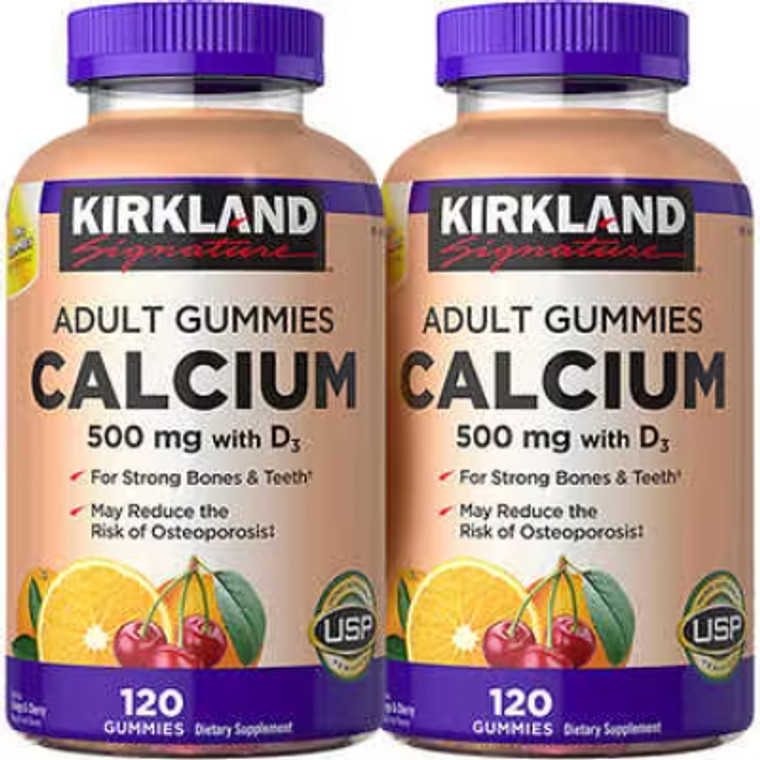 Kirkland Signature Calcium with D3 Adult Gummies, 500 mg, 240 Gummies, 2 ct