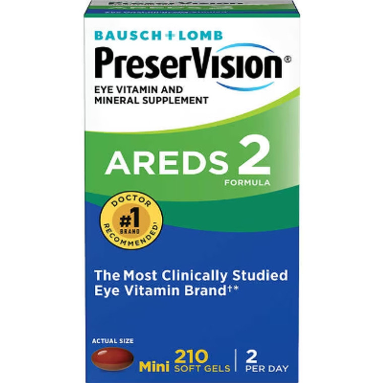 Bausch + Lomb PreserVision Eye Vitamin and Mineral Supplement, AREDS 2 Formula, 210 Mini Soft Gels