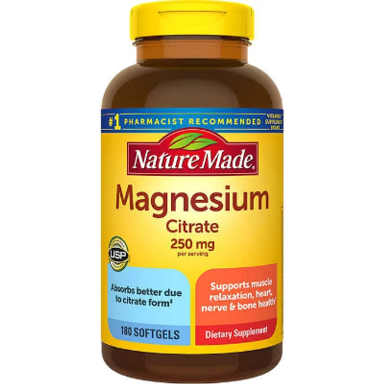 Nature Made Magnesium Citrate, 250 mg, 180 Softgels