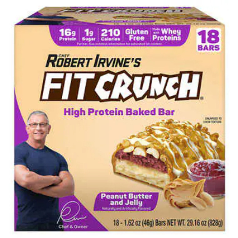 Fit Crunch Whey Protein Bar, Peanut Butter and Jelly, 1.62 oz, 18 Count