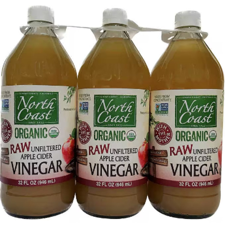 North Coast Organic Apple Cider Vinegar, Raw Unfiltered, 32 fl oz, 3 ct