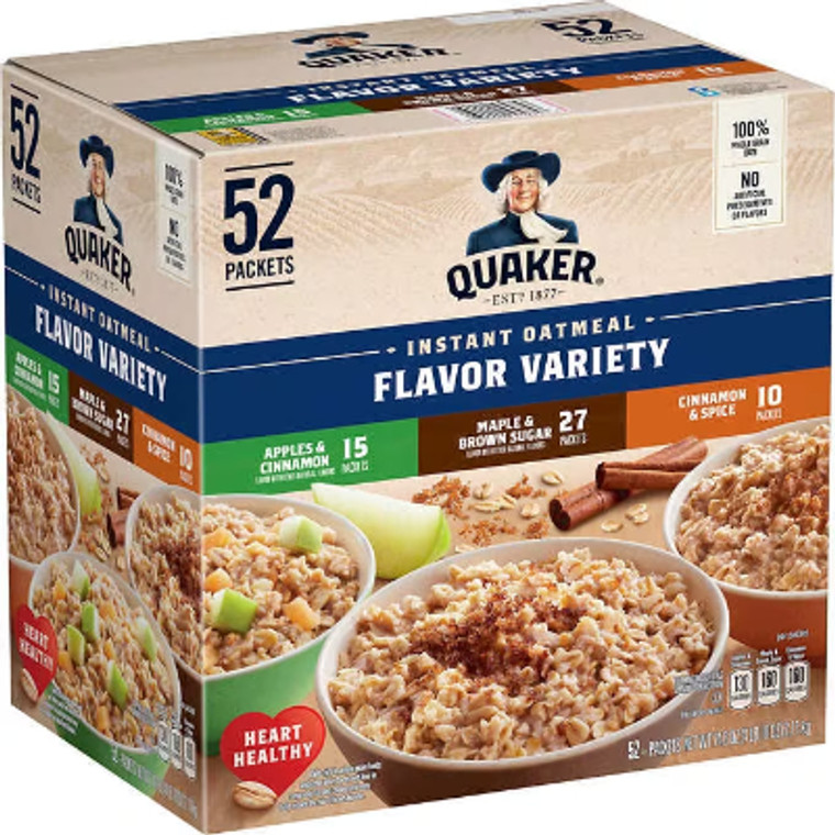 Quaker Instant Oatmeal, Variety Pack, 1.51 oz, 52 ct