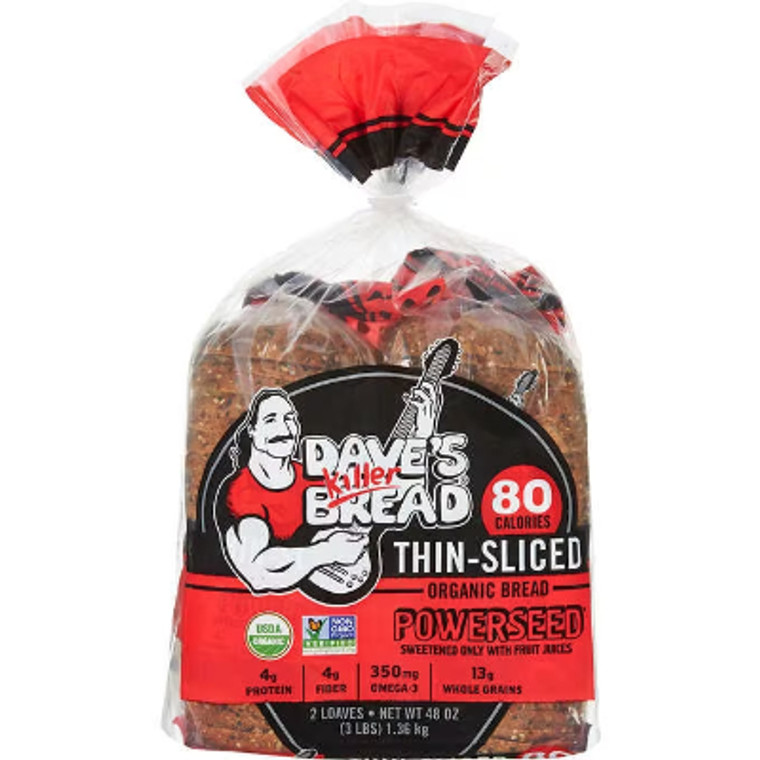 Dave's Killer Bread Organic Powerseed Bread, Thin Slice, 24 oz loaf, 2 ct