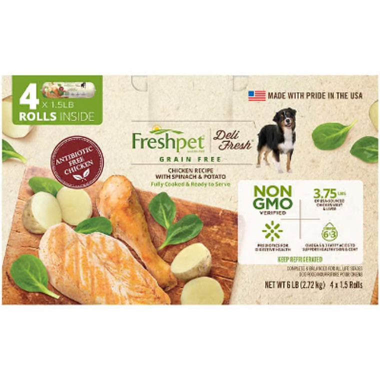 Freshpet Deli Fresh Chicken Recipe with Spinach & Potato, 1.5 lbs, 4 ct