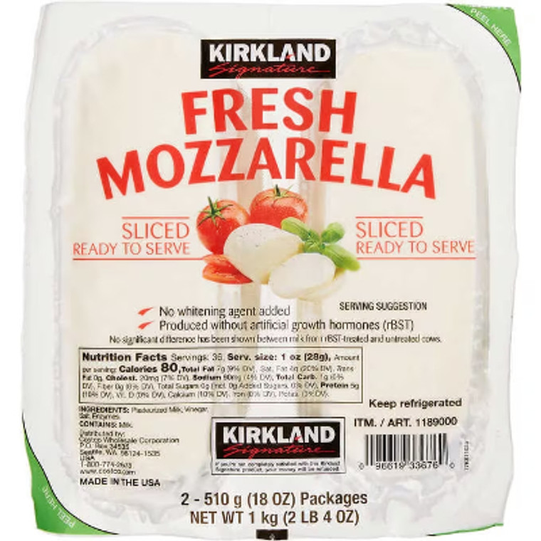 Kirkland Signature Fresh Mozzarella Cheese Slices, 18 oz, 2 ct