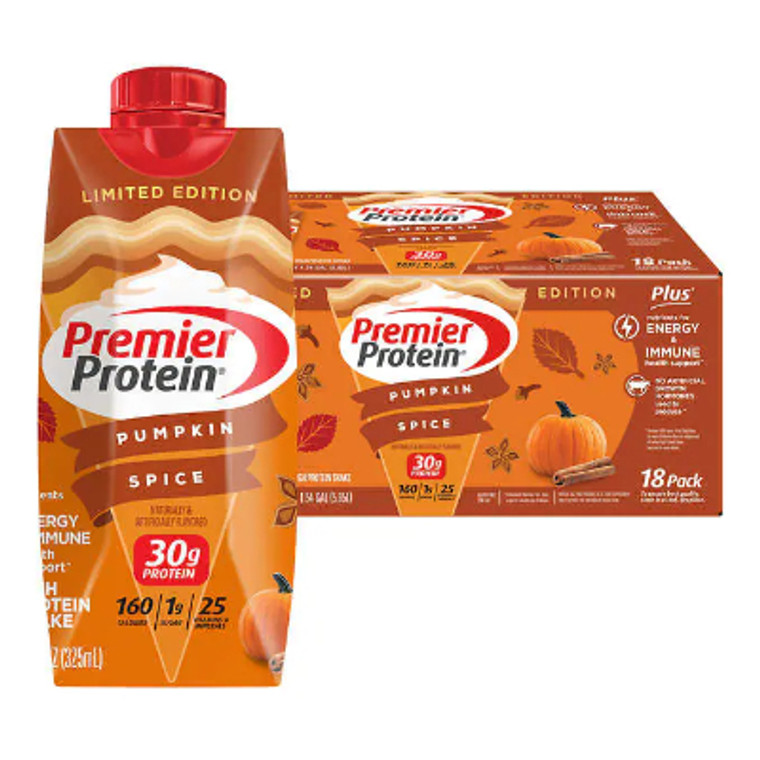 Premier 30g Protein PLUS Energy and Immune Support Shakes 11 fl. oz., 18-pack, Pumpkin Spice