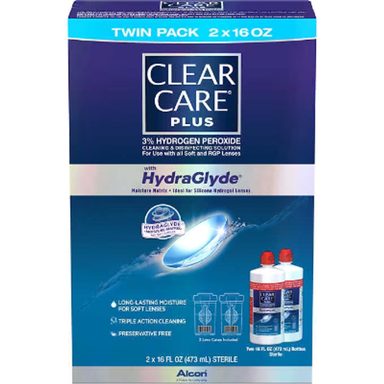 Clear Care Plus with HydraGlyde, Cleaning & Disinfecting Solution, 16 fl oz, 2 ct