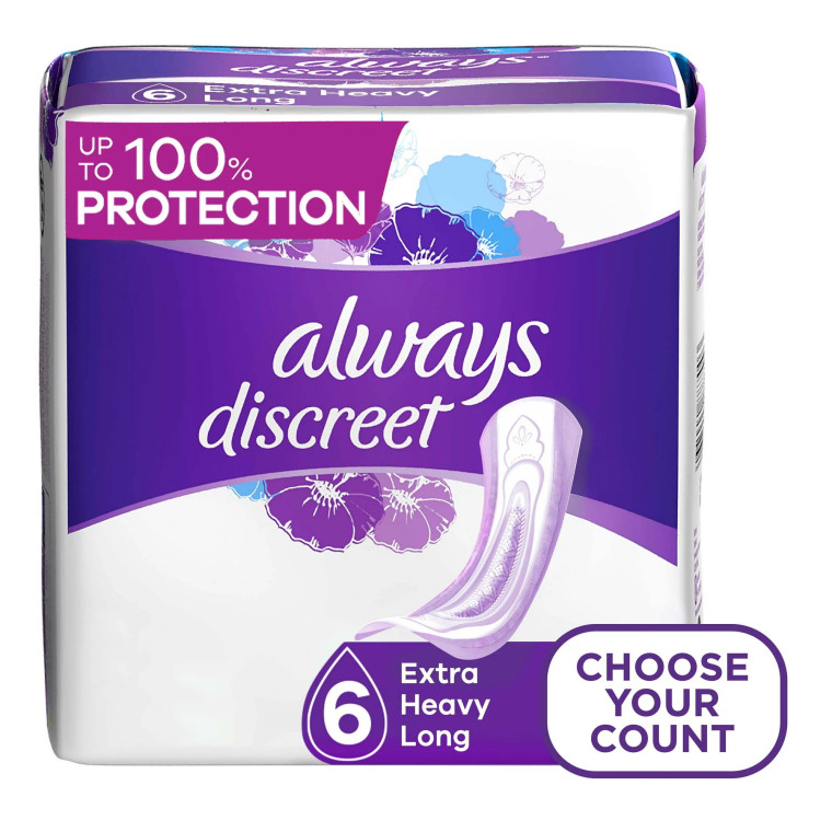 Always Discreet Incontinence Pads for Women, Extra Heavy Long, 45 Ct