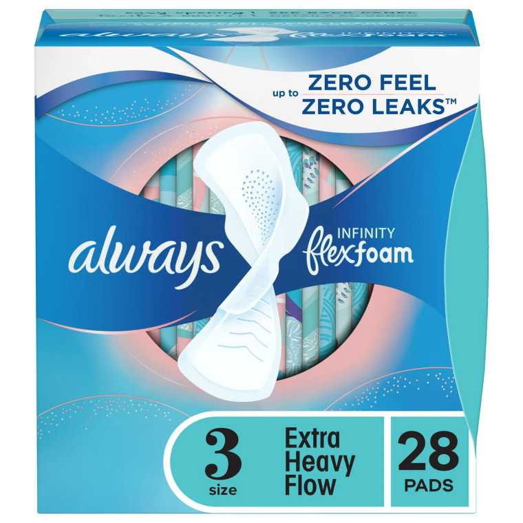 Always Infinity Feminine Pads for Women, Size 3, Extra Heavy Flow, with wings, Unscented, 14 ct