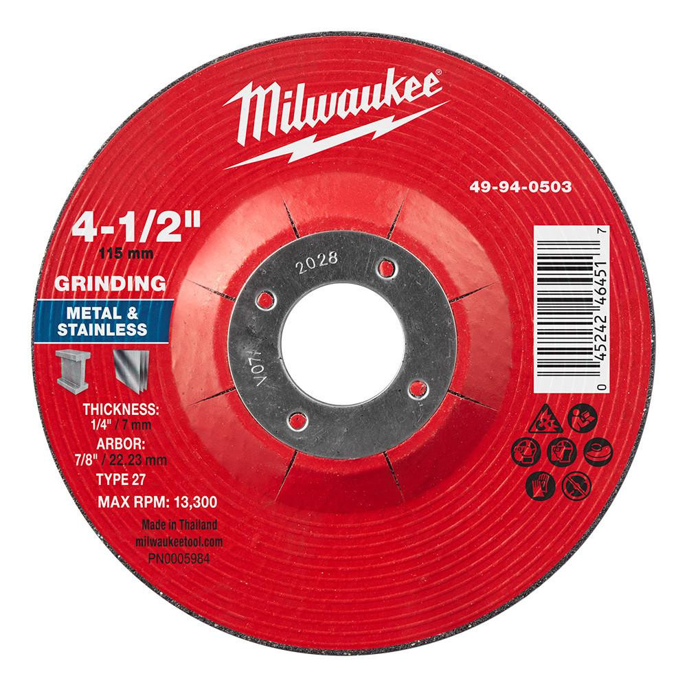 Milwaukee 49-94-0503 4-1/2 in. x 1/4 in. x 7/8 in. Metal Grinding Wheel - Type 27 10pk