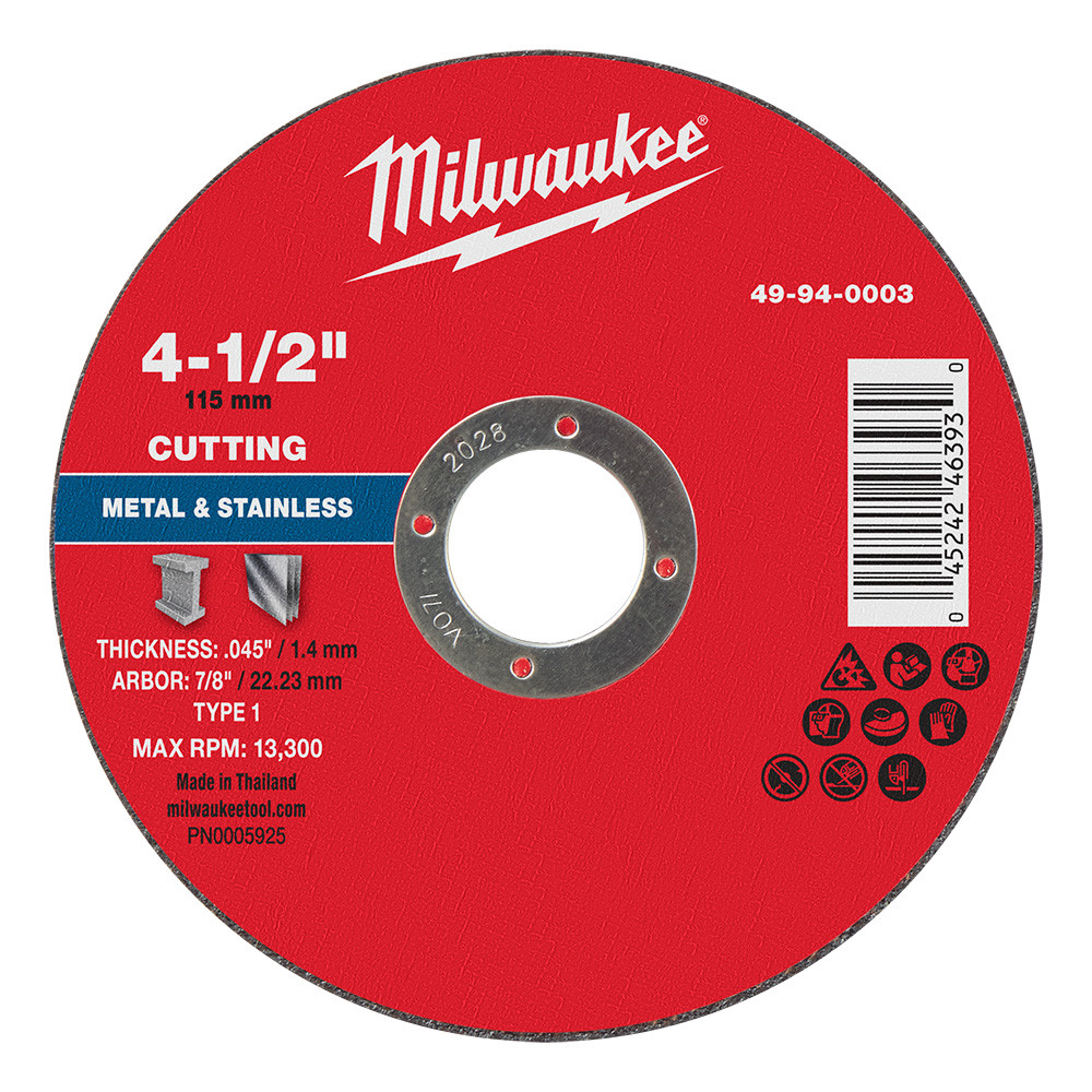 Milwaukee 49-94-0003 4-1/2 in x .045 in x 7/8 in Metal Cut Off Wheel -Type 1 25pk