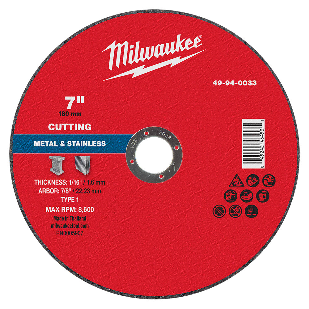 Milwaukee 49-94-0033 7 in x 1/16 in x 7/8 in Metal Cut Off Wheel -Type 1 25pk