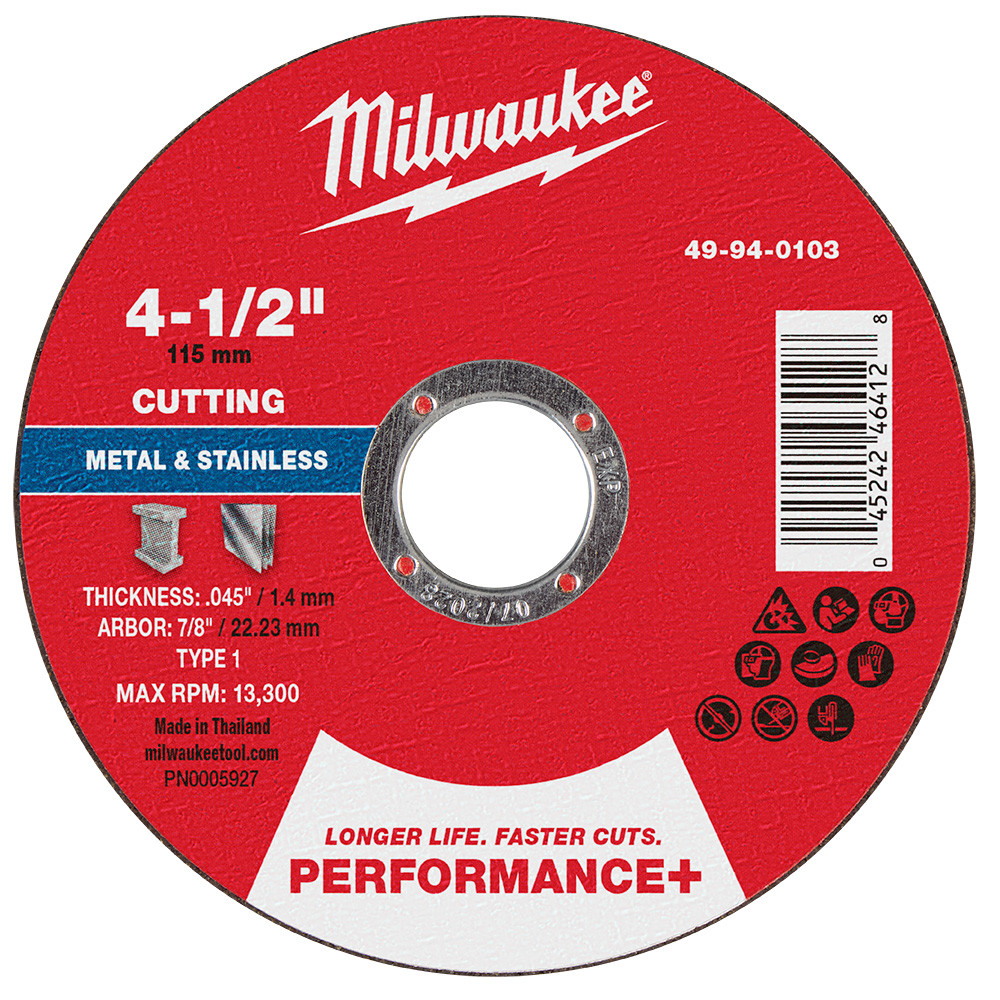 Milwaukee 49-94-0103 4-1/2 in x .045 in x 7/8 in Performance+ Metal Cut Off Wheel - Type 1 25pk