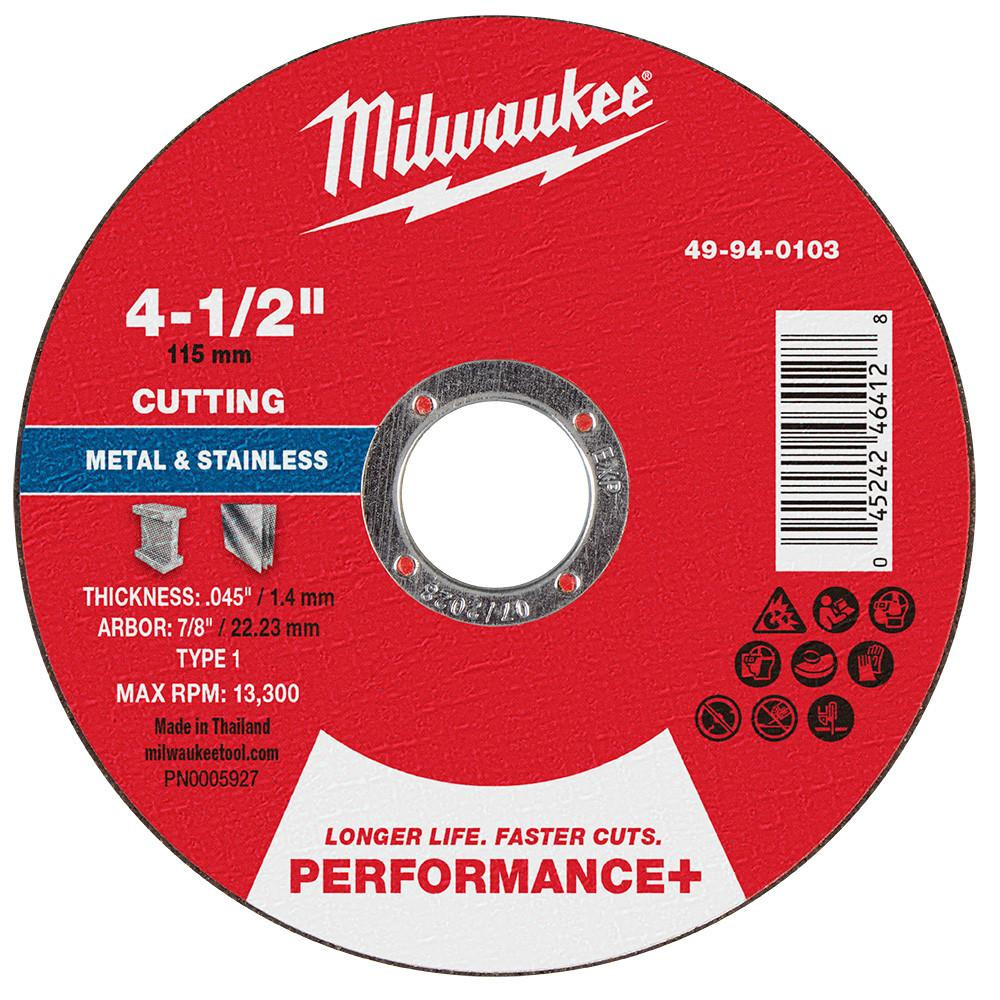 Milwaukee 49-94-0103 4-1/2 in x .045 in x 7/8 in Performance+ Metal Cut Off Wheel - Type 1 25pk