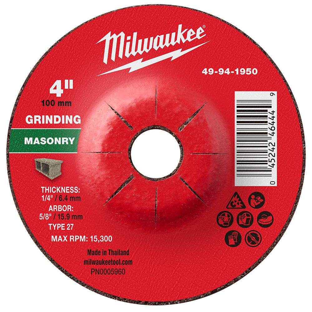 Milwaukee 49-94-1950 4 x 1/4 x 5/8 Masonry Grinding Wheel - Type 27 10pk