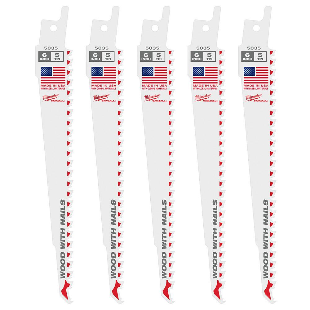 Milwaukee 48-00-5035 6 in. 5 TPI Thin Kerf Sawzall Blades (5 Pk)