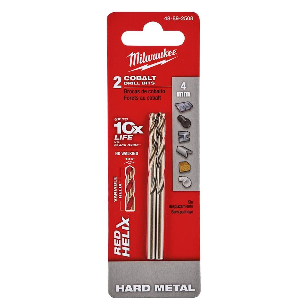 Milwaukee 48-89-2508 4 mm RED HELIX Cobalt Drill Bits - Metric