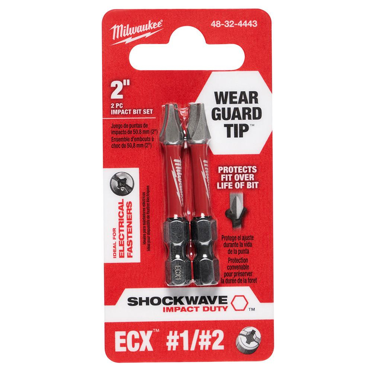 Milwaukee 48-32-4443 2 in. Shockwave ECX Power Bit #1 & #2 Combo Pack