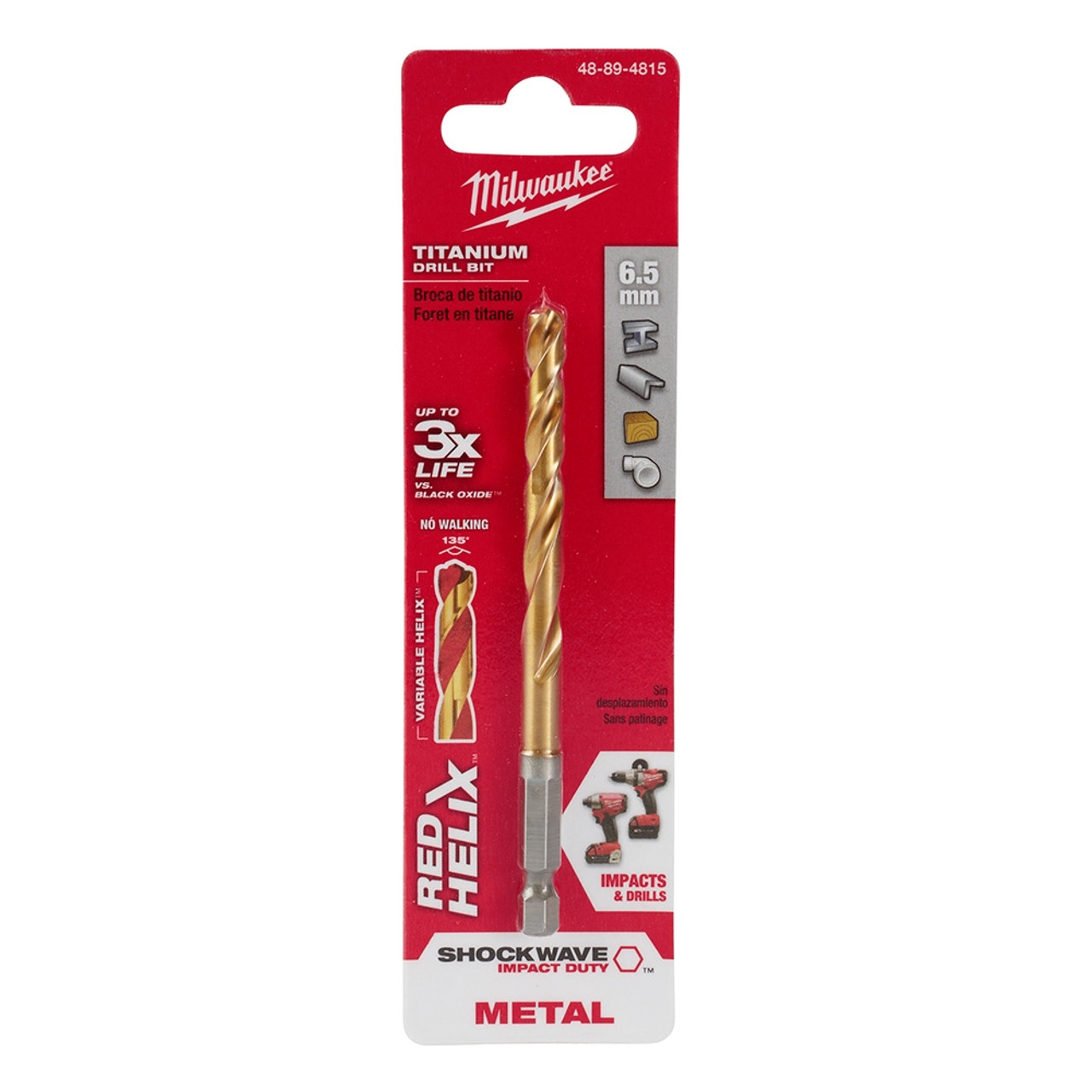 Milwaukee 48-89-4815 Metric SHOCKWAVE Titanium RED HELIX 6.5 MM