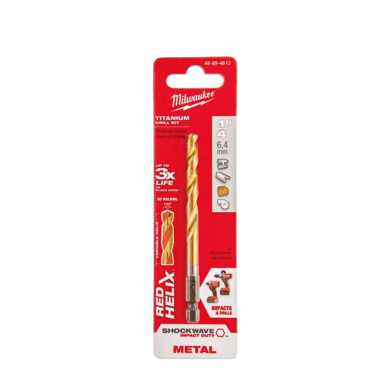 Milwaukee 48-89-4613 1/4 in. Titanium Shockwave Drill Bit
