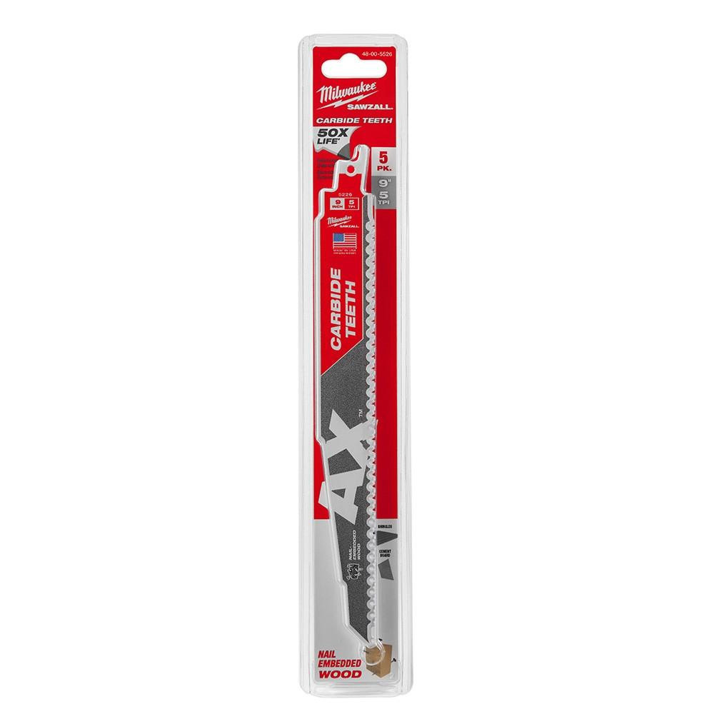 48-00-5526 The AX Blade 9 in 5 TPI Carbide 5pk | Milwaukee