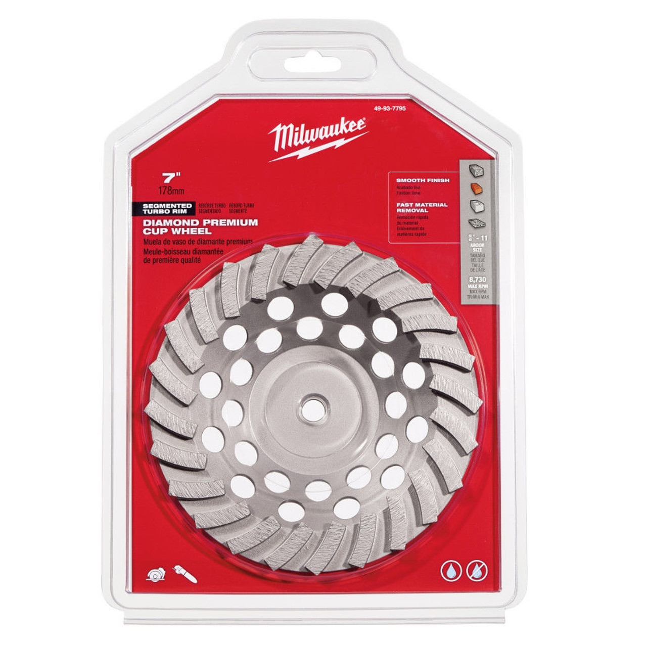 Milwaukee 49-93-7795 7 in. Diamond Cup Wheel Segmented-Turbo