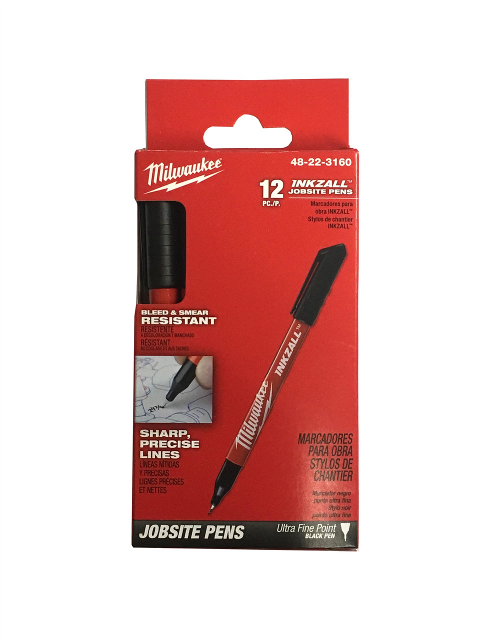 Milwaukee 48-22-3160 INKZALL Black Ultra Fine Point Pen 12Pk