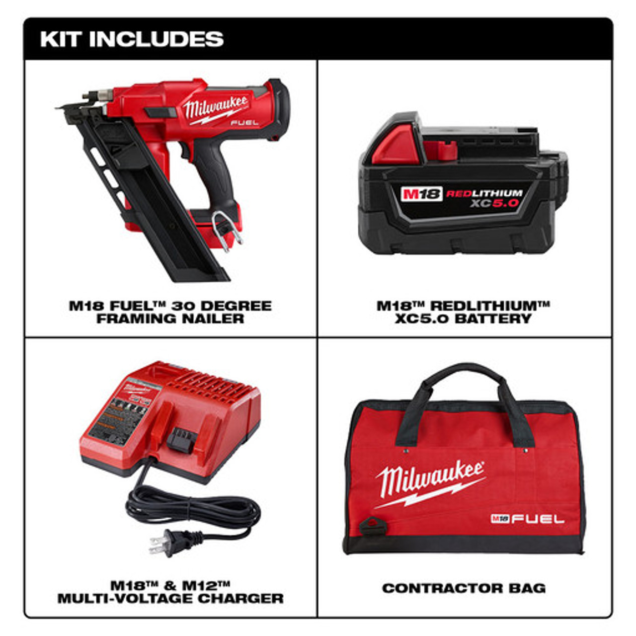 Milwaukee 2745-21 M18 FUEL 30 Degree Framing Nailer Kit