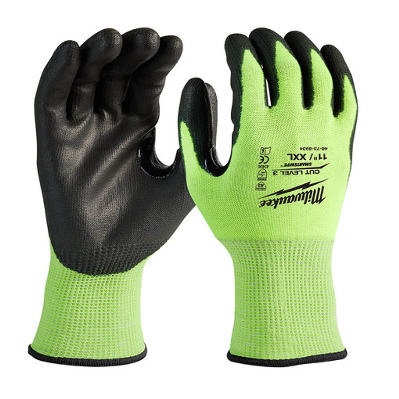 Milwaukee 48-73-8934 High-Visibility Cut Level 3 Polyurethane Dipped Gloves XXL