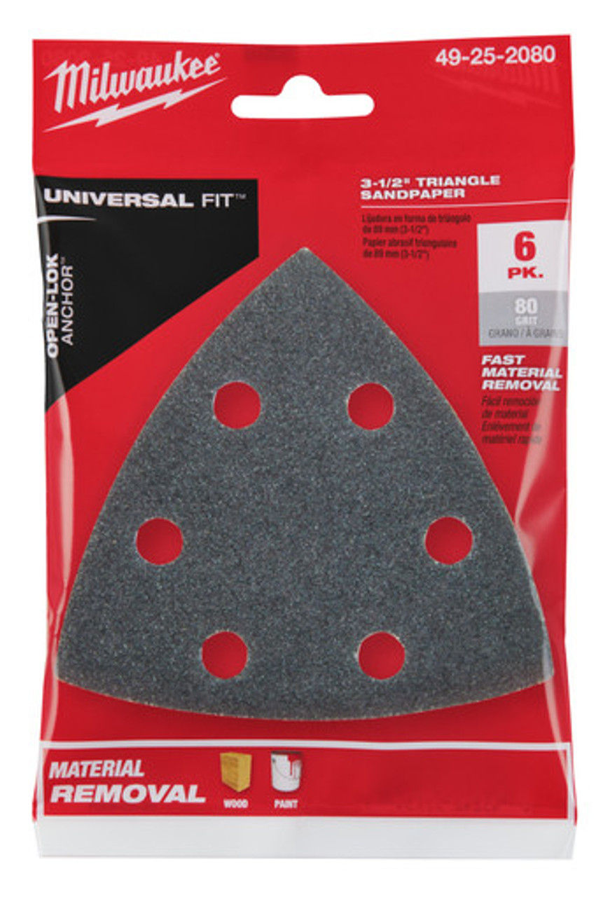 Milwaukee 49-25-2080 3-1/2 in. 80 Grit Triangle Sandpaper 6 pk