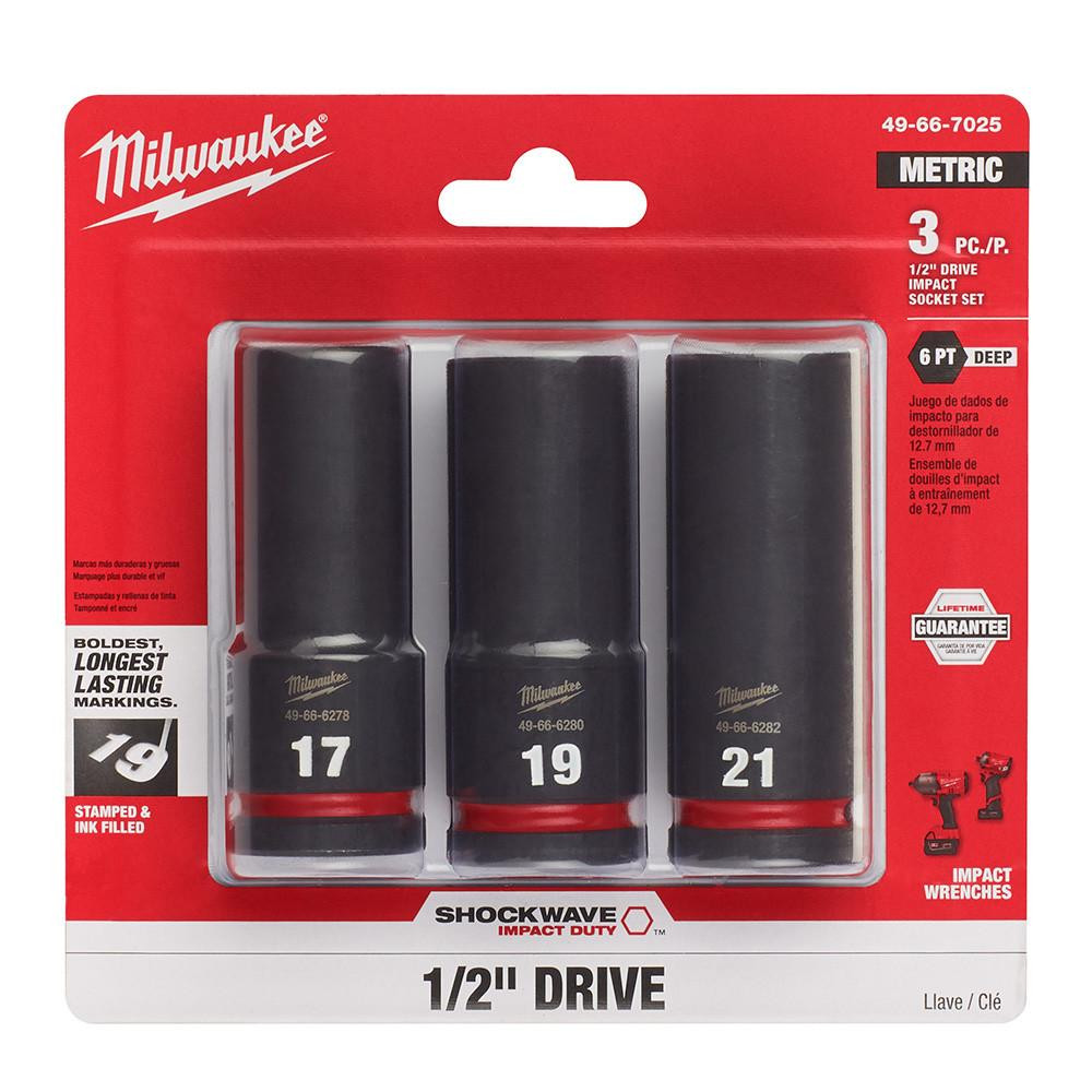 OKSO 　まいと 49-66-7025 3pc 1/2 Dr Metric Deep Socket Set | Milwaukee