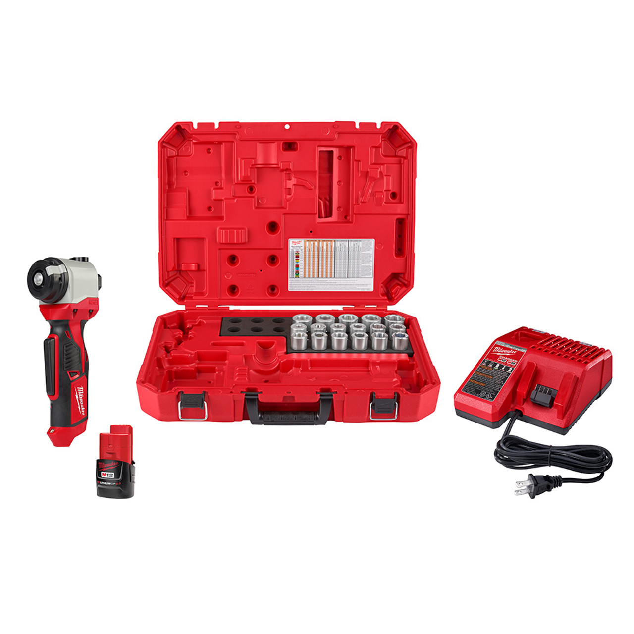 Milwaukee 2435CU-21S M12 Cable Stripper Kit with 17 Cu THHN / XHHW Bushings