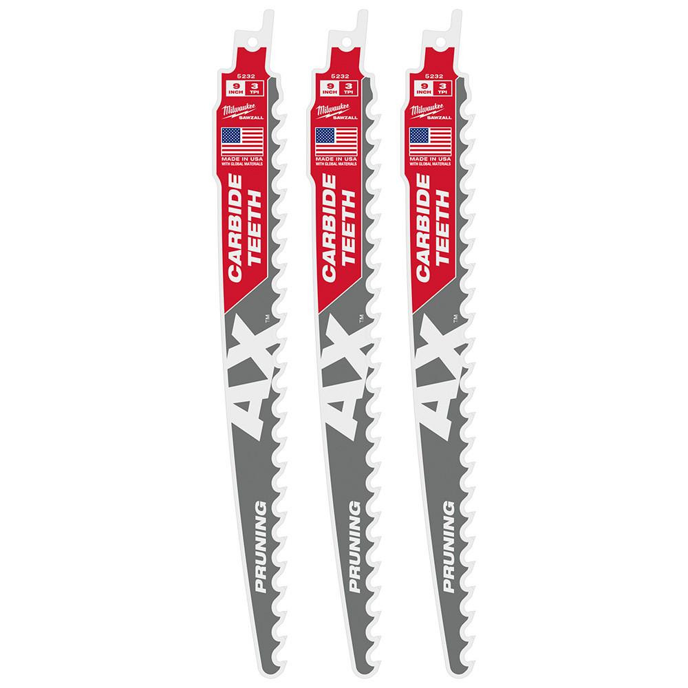 Milwaukee 48-00-5332 9 in 3 TPI The AX w/ Carbide Teeth 3pk
