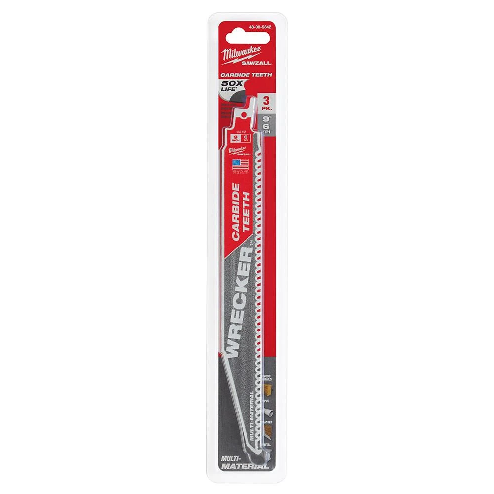 48-00-5342 9 in. 6 TPI WRECKER Blade | Milwaukee Sawzall Blade