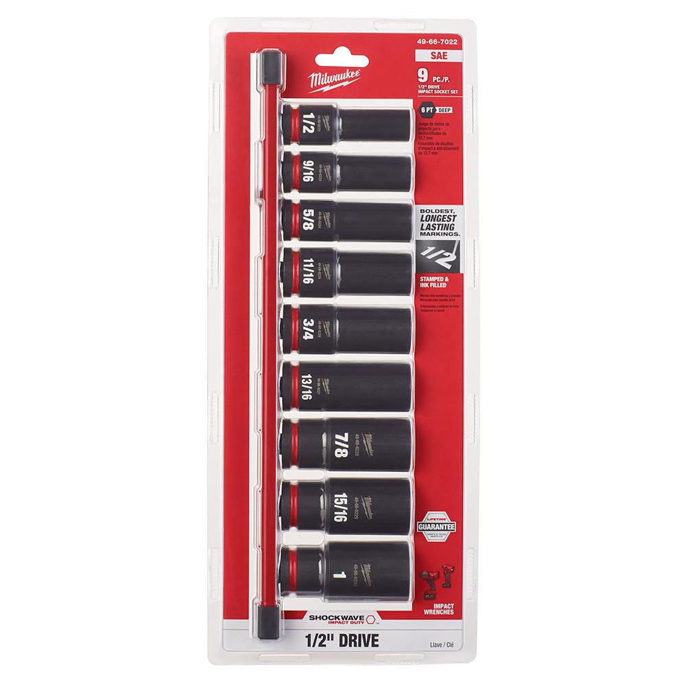 49-66-7022 9pc 1/2 Dr SAE Deep Socket Set | Milwaukee