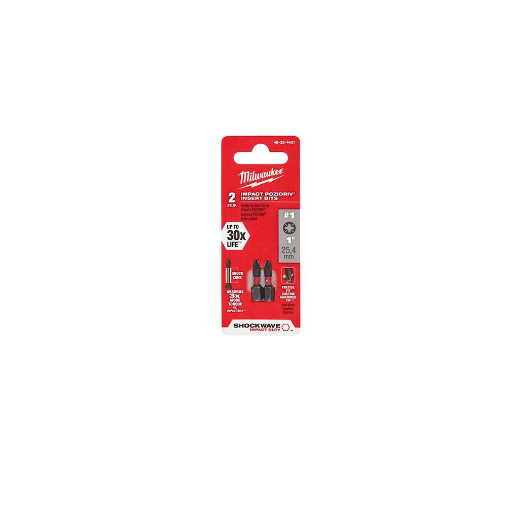 Shockwave Milwaukee 48-32-4431 1 in Pozidriv #1 Insert Bits 2pk