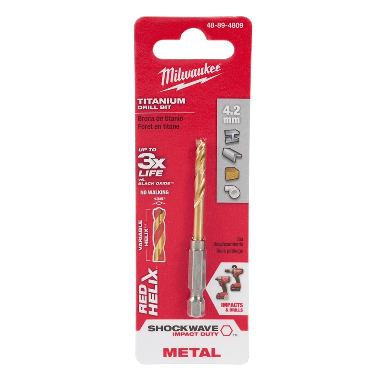 Milwaukee 48-89-4809 Metric SHOCKWAVE Titanium RED HELIX 4.2 MM