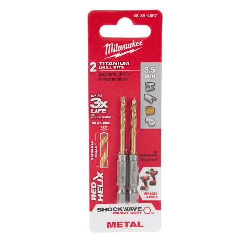 Milwaukee 48-89-4807 Metric SHOCKWAVE Titanium RED HELIX 3.5 MM