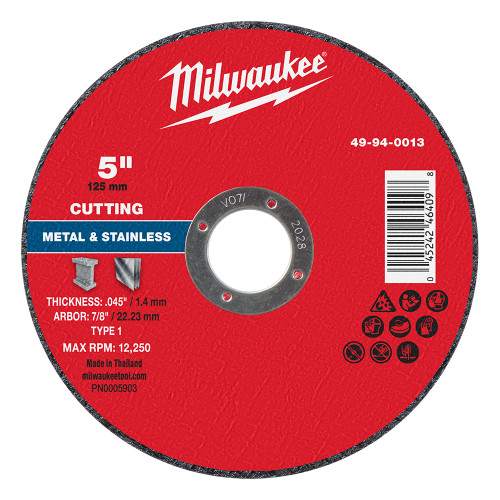 Milwaukee 49-94-0013 5 in x .045 in x 7/8 in Metal Cut Off Wheel -Type 1 25pk
