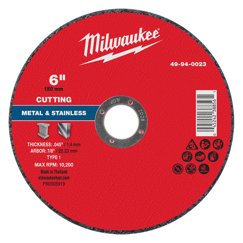 Milwaukee 49-94-0023 6 in x .045 in x 7/8 in Metal Cut Off Wheel -Type 1 25pk