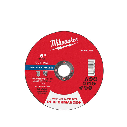 Milwaukee 49-94-0123 6 in x .045 in x 7/8 in Performance+ Metal Cut Off Wheel - Type 1 25pk