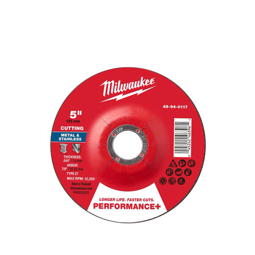 Milwaukee 49-94-0117 5 in x .045 in x 7/8 in Performance+ Metal Cut Off Wheel - Type 27 25pk